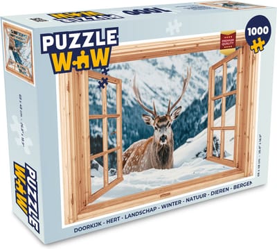 Puzzel Doorkijk - Hert - Landschap - Winter - Natuur - Dieren - Bergen - Legpuzzel - Puzzel 1000 stukjes volwassenen