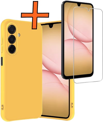 Hoes - Met Screenprotector - Geschikt voor Samsung Galaxy A17 - Sterk & Shockproof - Back Cover - Siliconen Case - Telefoon Hoes - Geel