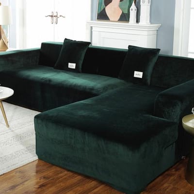 Housse de canapé élastique, housse de Chaise Longue pour salon, fauteuil d'angle en velours, coussin élastique, meubles de canapé 3 places 1seat 90-140cm-1pc vert foncé