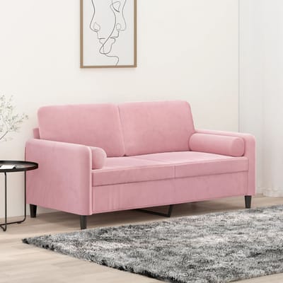 vidaXL - Tweezitsbank - met - sierkussens - 140 - cm - fluweel - roze