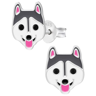 WeLoveSilver - zilveren kinderoorbellen - wolvenkop - onyx ogen