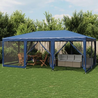 Partytent met zijwanden - Tuinpaviljoen opvouwbaar - Feestelijke bijeenkomsten - Waterdicht HDPE dak - 6 x 4 meter - Blauw
