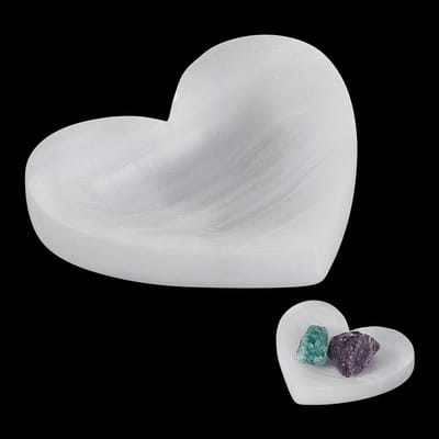 Dailygoods- Seleniet Kom Hartvorm - Natuurlijke Seleniet - Decoratieve Kom - Sieraden Opslag - Kristalgenezing - Afmetingen 77x92mm
