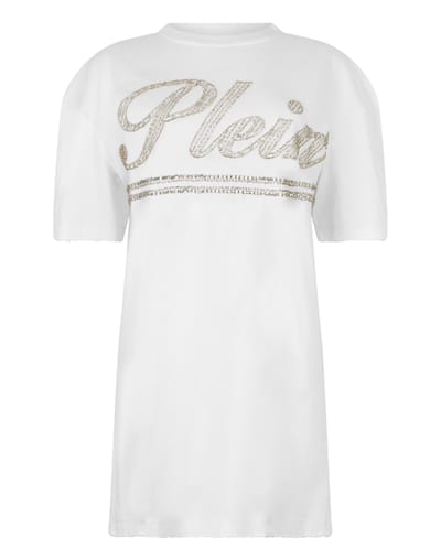 Open Back T-Shirt Dress Strass Signature