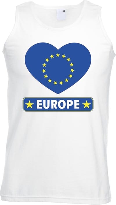 Europa singlet shirt/ tanktop met Europese vlag in hart wit heren S