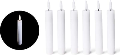 Witte LED-kaars met timerfunctie, set van 6 - LED-kaars met bewegende vlamtimer - 12,5 cm hoog voor 2,2 cm diameter / 2 AAA-batterijen vereist - LED-kaarsen van echte was