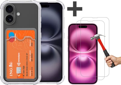 Hoesje Geschikt voor iPhone 16 Plus Hoesje met Pashouder Siliconen Shockproof Case - Arara Backcover met 2 stuks screenprotectors - Transparant