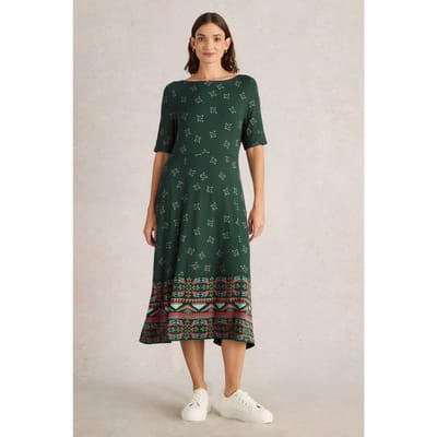 White Stuff Millie Jersey Dress Green Print Größe: 10 REGULAR | Midikleider Outlet | Damen | Grün