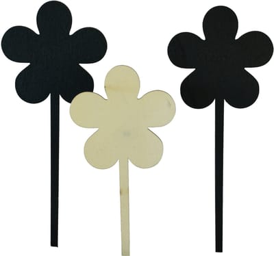 Bloemenstekers mini houten plaquettes zwart Ø10cm set van 6 decoraties