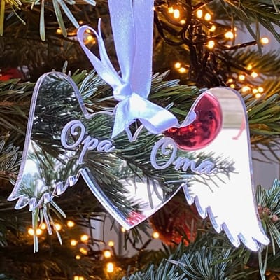 Kersthanger | Kerstornament | Kerstbal | Kerstgeschenk | Gepersonaliseerd | Gedenk | Engel | Vleugels | Hxb 14x7 cm | Acryl | Plexiglas