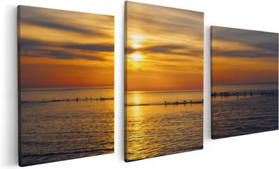 Artaza Canvas Schilderij Drieluik Zonsondergang In De Zee - 120x60 - Foto Op Canvas - Canvas Print