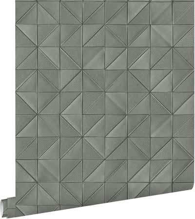 ESTAhome behang grafisch 3D motief vergrijsd groen - 50 x 900 cm - 139328