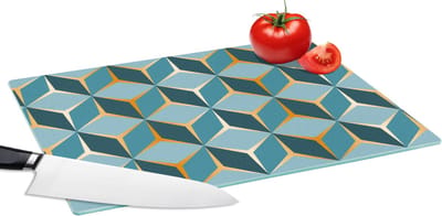 Glazen Snijplank - 39x28 - Goud - Blauw - Patroon - Snijplanken Glas