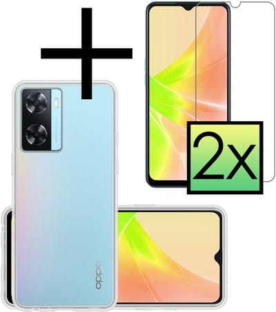 Hoesje - Met 2x Screenprotector - Geschikt voor OPPO A57 - Sterk & Shockproof - Back Cover - Siliconen Case - Telefoon Hoes - Transparant