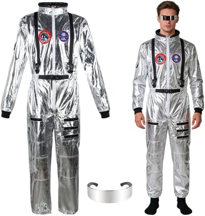 Astronauten kostuum voor volwassenen met oogmasker, ideaal voor themafeesten, carnaval en cosplay evenementen