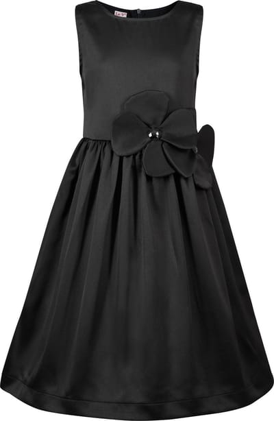 La V Elegante feestelijke jurk met handgemaakte bloemen op de taille Zwart 146