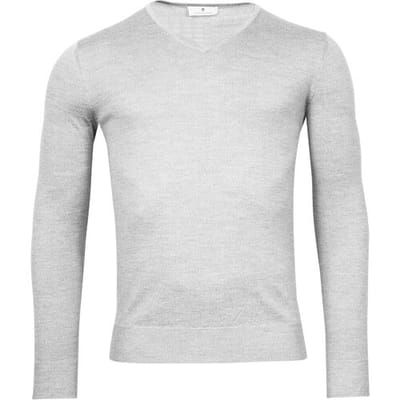 Thomas Maine Trui V-Neck Single Knit Merino Wool Licht Grijs / male