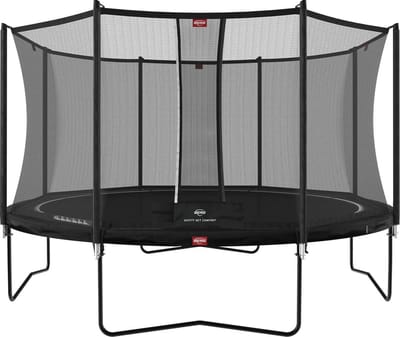 BERG Favorit Regular 380 Trampoline Op Poten - Safety Net Comfort - AirFlow Springdoek - Zwart