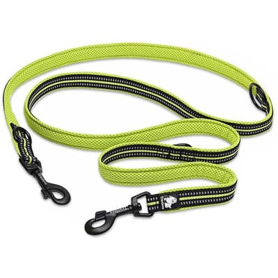 Truelove 7-in-1 Nylon Hondentuigje Reflecterend Patroon Voor Wandelen Dubbele Haak Multifunctioneel Hond Dubbel Lood Sterke Training (YELLOW,S)