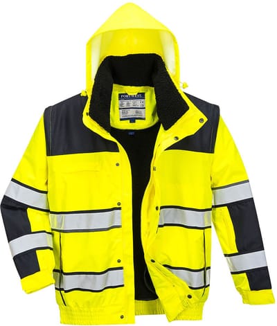 Hi-Vis Klassiek Bomberjack geel met reflectie strepen Maat 4XL