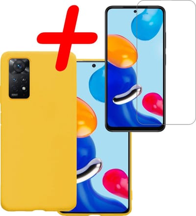 Hoesje Met Screenprotector - Geschikt voor Xiaomi Redmi Note 11 - Sterk & Shockproof - Back Cover - Siliconen Case - Telefoon Hoes - Geel