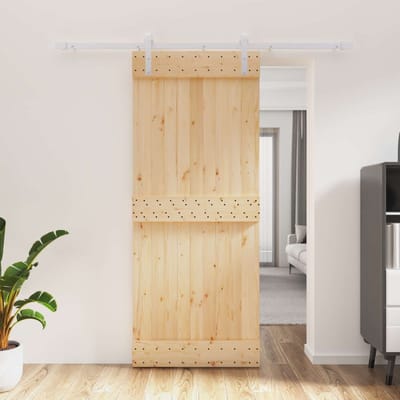 vidaXL - Schuifdeur - Natuurlijk - en - Wit - 85 - x - 210 - cm - Massief - Pine - Hout