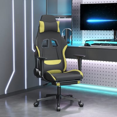 vidaXL - Gamestoel - met - voetensteun - stof - zwart - en - lichtgroen