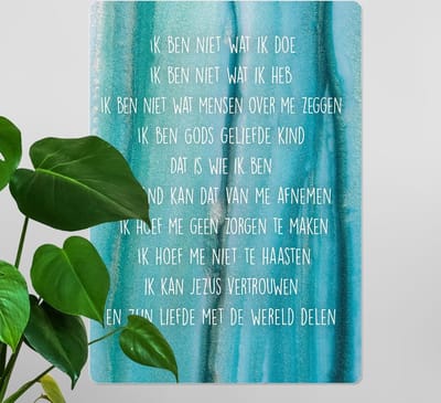 Interieurbord A4 credo - turquoise - christelijk - cadeau