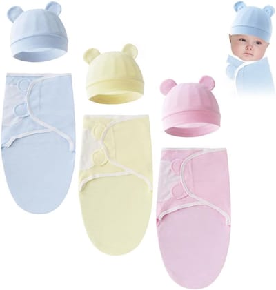Swaddle 3-Pack - Unisex - Hoofdbescherming - Katoen - Verstelbare Slapende Zak voor Baby's 0-6 Maanden