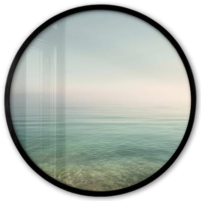 Poster in lijst Rond - Fotolijst 40x40 cm - Posters - Zee - Horizon - Blauw - Mist - Ronde posterlijst zwart - Decoratie - Wanddecoratie woonkamer - Muurdecoratie slaapkamer