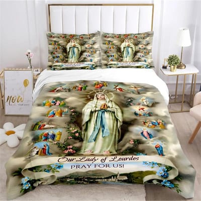 Kind Gezegende Maagd Maria Vier Seizoenen Dekbedovertrek Dekbed Beddengoed Set Zachte Dekbedhoes en Kussenslopen Enkel/Dubbel/Queen/King 135X200cm-2pcs