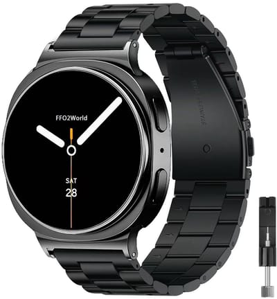 Stravo Stalen schakel band 'Classic' - Hoogwaardig RVS bandje geschikt voor Samsung Galaxy Watch 9 (40/44mm) / Watch 8 (40/44mm) / 8 Classic (46mm) - inclusief inkortset - Zwart