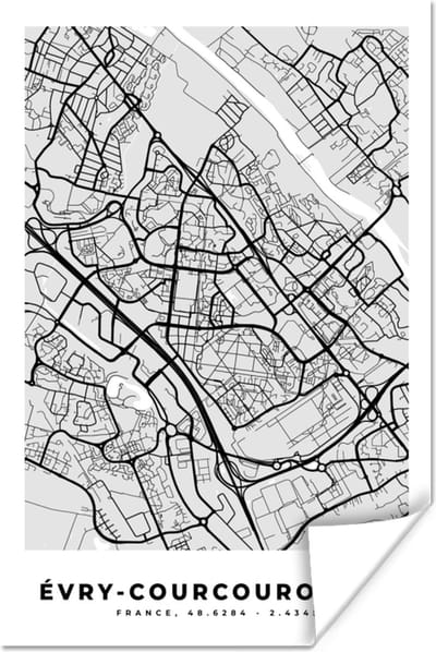 Poster Stadskaart - Frankrijk - Kaart - Évry-Courcouronnes - Plattegrond - 120x180 cm XXL