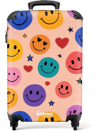 NoBoringSuitcases.com - Koffer - Patroon van kleurrijke smiley's - Past binnen 55x40x20 cm en 55x35x25 cm - Trolley handbagage - Valiezen met wieltjes volwassenen - Reiskoffer op wielen - Rolkoffer lichtgewicht