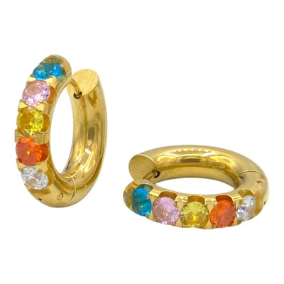 Goldplated dames oorringen - Verguld staal - Ø 22 mm - Goudkleurig met gekleurde briljant geslepen zirkonia stenen