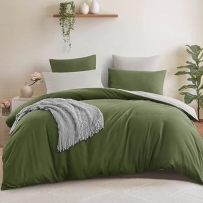 Dekbedovertrek Omkeerbaar - Beddengoed Set - Slaapkamer Decoratie - Ritssluiting - 200x200 cm - Olijfgroen Beige