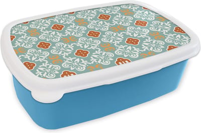 Broodtrommel Blauw - Lunchbox - Brooddoos - Patronen - Bloemen - Abstract - 18x12x6 cm - Kinderen - Jongen