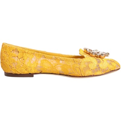 Dolce & Gabbana Gele Taormina Kanten Kristallen Ballerina's