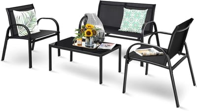 KOMFOTTEU 4-delige tuinmeubelset, balkonset voor 4 personen, tuingarnituur met 2 stoelen, 1 bank en 1 salontafel, zitmeubelen terrasmeubelset
