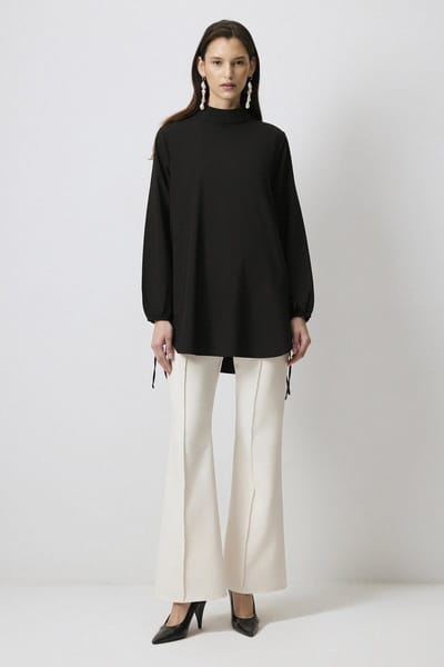 Touché Privé - Viscose tuniek met strikdetail - Zwart - Dames