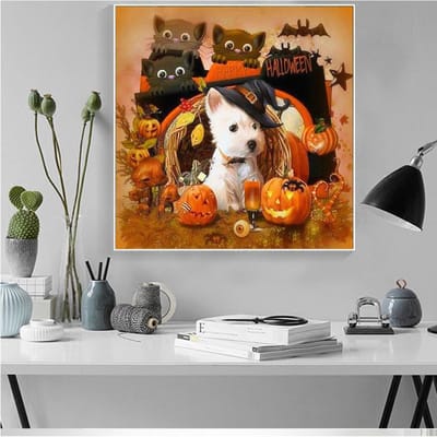 Peinture Diamant avec Pierres Rondes Animal Broderie Diamant Halloween Décoration Maison Diamant 30x30CM brown
