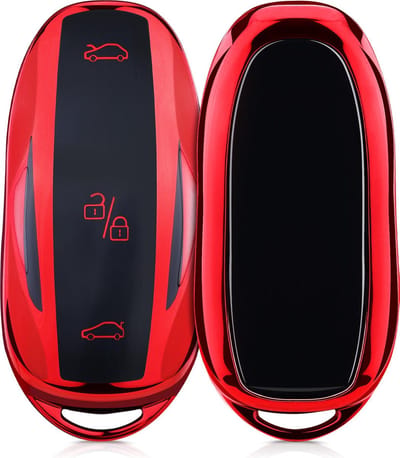 kwmobile autosleutel hoesje geschikt voor Tesla Model S autosleutel hoes - TPU autosleutel behuizing - Beschermende auto sleutel case - Sleuteletui in hoogglans rood