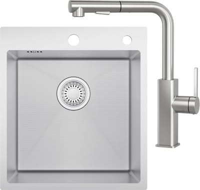 CECIPA max Spoelbak voor keuken 44*49CM - Spoelbak Keuken Met Keukenkraan - Enkele spoelbak Met waterafvoersysteem - Voor 45 cm Kast - RVS