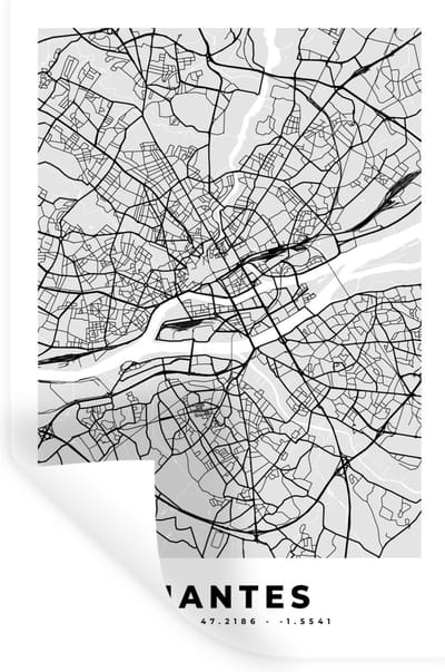 Muurstickers - Sticker Folie - Kaart - Stadskaart - Nantes - Plattegrond - Frankrijk - 20x30 cm - Plakfolie - Muurstickers Kinderkamer - Zelfklevend Behang - Zelfklevend behangpapier - Stickerfolie