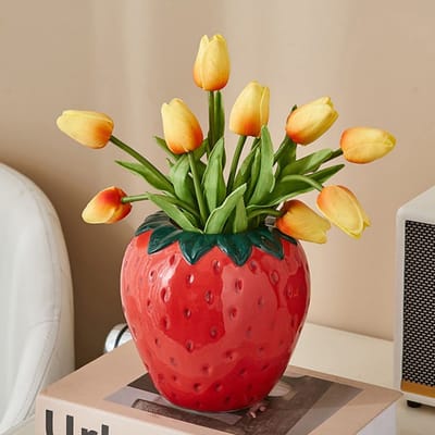 Dailygoods- Keramische Vaas Uniek Aardbei Ontwerp - Bloemenvaas - Decoratieve Vaas - Vintage Bloempot - Hoogwaardig Keramiek - Handgemaakt