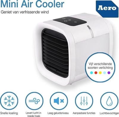 Aero® LED Mini Aircooler 3 - 1 | Lucht Koeler / Ventilator - Lucht Bevochtiger - Lucht Reiniger / Zuiveraar