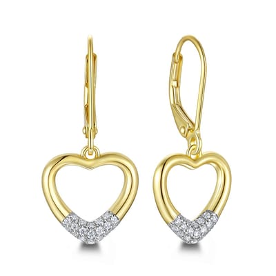 New Bling 9NB-1642 Zilveren Dames Oorbellen Hart met Witte Zirkonia - Gold Plated - 925 Sterling Zilver - Oorhangers