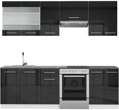 Vicco Fame-Line Complete keukeneenheid – 240 cm, WB Antraciet Antraciet hoogglans/wit