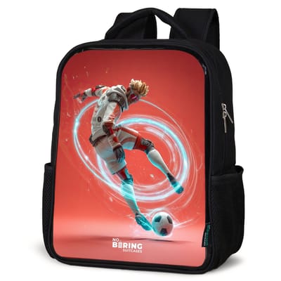 NoBoringSuitcases.com® - Rugzak zwart jongens - Schooltas jongen - NoBoringSuitcases.com® - Rugzak zwart - Schooltas jongen & meisje - Voetbal - Jongen - Rood - Lichtcirkel - Rugtas voor school - Boekentas kind - Schoolrugzak - Kinderrugzak