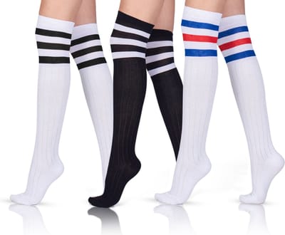 Kniesokken | GoWith | Sportsokken | Dij hoge overknee lange sokken | Katoen | voor dames | Cadeau sokken | 3 paar
